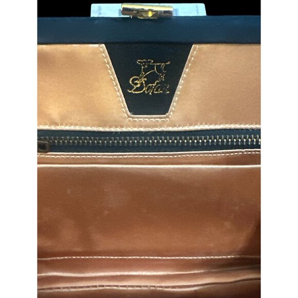 Dofan Vintage Handbag Black Fabric Gold Pave Clasp Purse 60s France Formal Bag - Picture 6 of 8